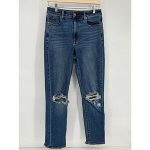 American Eagle Stretch Mom Jeans Womens‎ Ripped Distressed Denim Blue Sz 6